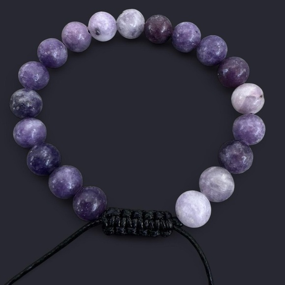 Lepidolite Adjustable Gemstone Bead Bracelet 8mm - Picture 3 of 5
